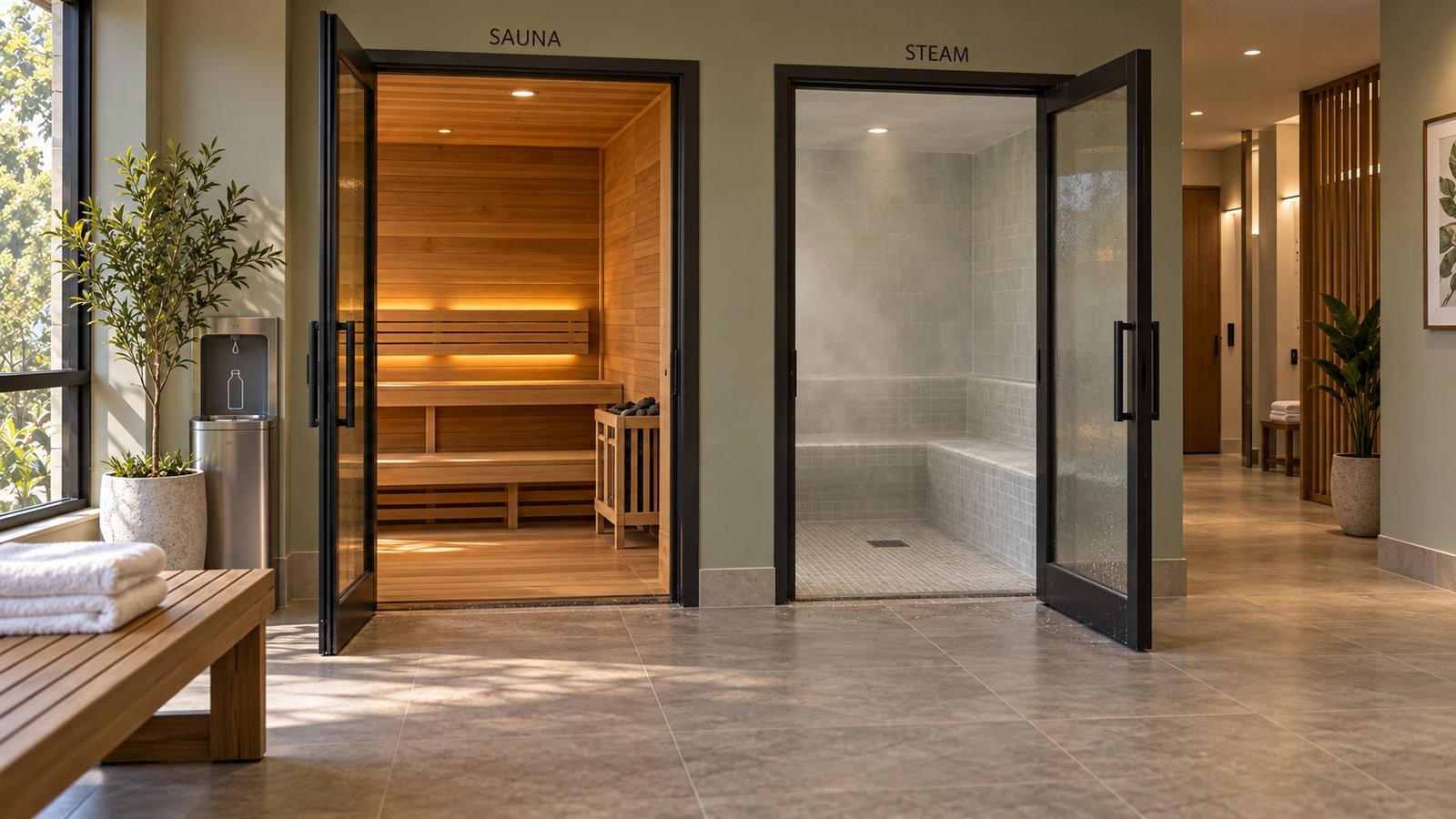 Proposed clubhouse recovery area with a sauna, steam room and showers